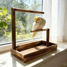 1pc Wooden Parrot Standing Perch, Bird Stand, Bird Training Wooden Rack, Bird Toy, Bird Nest, Bird Supplies, Suitable For Parrots, Magpies And Various Birds - A - View 2