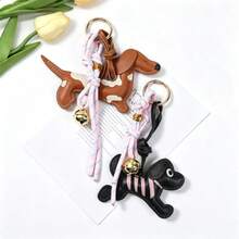 Leather Spotted Dog Keychain Pendant, Premium Padded Bell Charm With Hanging Rope, Puppy Bag Accessory - Multicolor - View 4