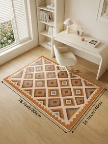 1pc Orange Geometric Rhombus Living Room Rug. Suitable For Kitchen, Dining Room, Bedroom, Holiday Decor, Indoor/Outdoor, Office, Lobby, Non-Slip Door Mat, Bathroom Rug, Hallway, Study Gaming Area Rug. - Orange - View 13
