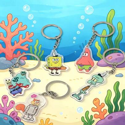SpongeBob SquarePants 1/5 Pcs Creative Cartoon Keychain Car Key Bag Pendant Activity Gift, Best Holiday Party Atmosphere Decoration For Good Friends, Perfect Party Decoration, Home Decor Ornament, Perfect Room Decoration, Christmas Gift, Graduation Gift For Girlfriend