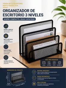 Black Metal Mesh Desktop Organizer With 3 Compartments For Documents And Letters, Durable Iron Stand For Office And Home, 17.5x8x13CM - A - 查看 8