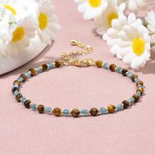 1pc Bohemian Style Mixed Natural Stone Bracelet With Amazonite, Amethyst, Garnet, Black Spinel, Adjustable, Multi-Color Cute Fashion Versatile Layering Jewelry For Women Daily Wear And Vacation - Multicolor - View 8