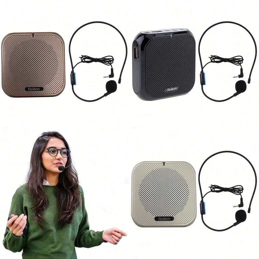 Amplifier Mini Berbentuk Lebah dengan Mikrofon Headset - Speaker Portabel yang Dapat Dipakai, Perekam, Mikrofon Berkabel, dan Kit Baterai untuk Guru, Pemandu Wisata, Dosen (Ringan dan Bebas Genggam)