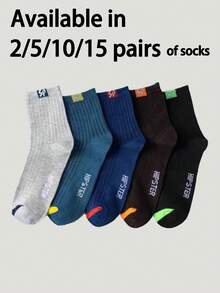 1/5/10/15 Pairs Men's Random Assortment Mid-Calf Socks, Thin Breathable Sweat-Absorbent Sports Socks For Spring, Summer, Autumn - Multicolor - View 8