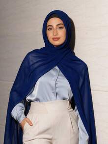 1 buah Jilbab Wanita Warna Polos Bahan Chiffon Lembut dengan Hiasan Mutiara, Cocok untuk Pemakaian Kasual Sehari-hari, Aksesori Jubah Musim Gugur/Dingin, Penutup Wajah Hijab - Royal Blue - View 1