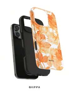 GIIPPA 1pc White Base With Gradient Orange Floral Pattern Design, Phone 17 Pro Max Phone Case, Compatible With Phone 16 Pro Max, 15 Pro Max, 14 Pro Max, Korean-Style High-End Fashion Fun Phone Case, Compatible With 11/12/13/14/15/16 Pro Max Plus, Elegant Design Suitable For Men And Women, Perfect Gift For Girlfriend On Christmas, Valentine's Day, Easter, Wedding Season And Birthday! - Orange - View 2