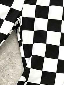 Teenager Jungen Rennsport Cooles Grafik-Muster Rundhals Sweatshirt mit Schwarz-Weiß Karomuster Allover-Muster Weite Beinhose 2-teiliges Set, Herbst/Winter Outfit, Campus Stil, Homecoming Kleidung - Schwarz - Übersicht 7