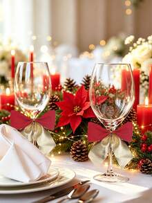 1pc/50pcs/100pcs Gold Double Bow Twisted Rope, Christmas Wine Glass Decoration Bow Ornament, Christmas Tabletop Decor, Reusable Gift Bag Closure Bow, Winter Holiday New Year Wedding Banquet Home Kitchen Festive Decoration Accessory - View 2