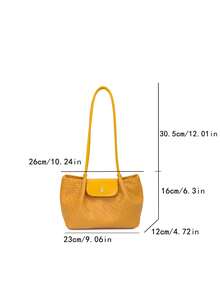 Tas Bahu Wanita Desain Gesper Niche Premium, Tas Bahu/Tas Tangan Multifungsi Minimalis Modis dari Kain PU - Mustard Yellow - View 10