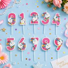 HIBIRTH 1pc Cartoon Unicorn Pink Number Candle Cake Decoration Creative 0-9 Candles Birthday Party Celebration Baking Topper - View 2