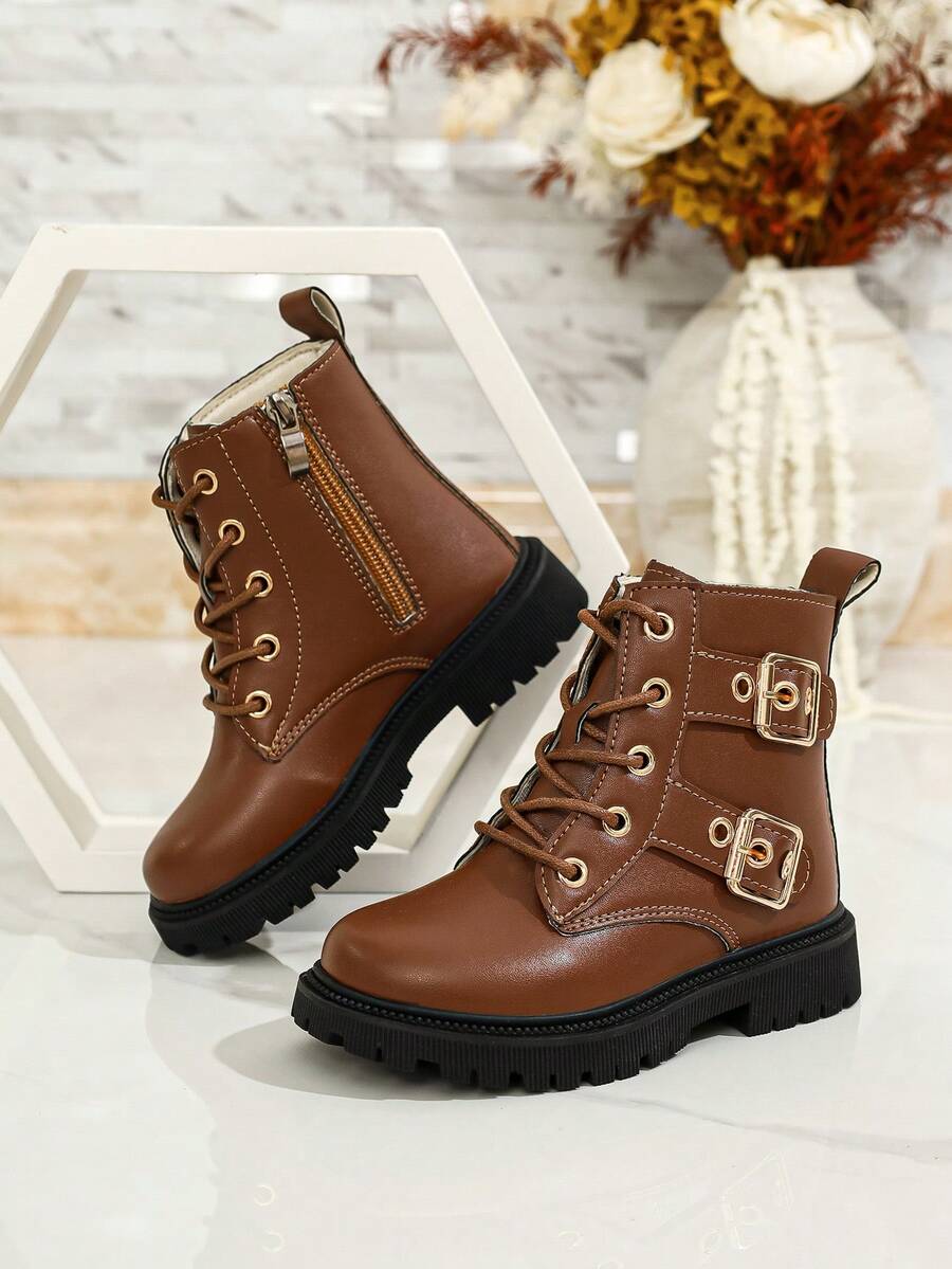 1 Pair Girls' High-Top Boots, Outdoor Hiking Style, Vintage Metal ...