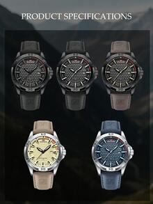 VA VA VOOM Men's Sports Watch, PU Leather Strap, Waterproof, Luminous Quartz Movement, With Date And Day Of The Week Display, Suitable For Daily Wear, Men's Gift - one-size - View 8