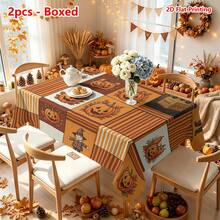 1/2pcs Autumn Tablecloth, Halloween Theme Pumpkin Scarecrow Rustic Style Polyester Tablecloth, Suitable For Dining Table, Coffee Table, Kitchen, Picnic, Camping, Autumn Holiday Decoration, Farmhouse Tabletop Protection - Multicolor - View 10