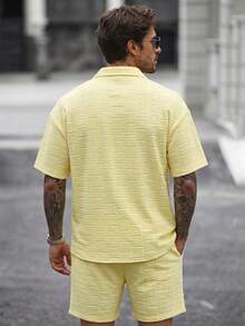 Camicia casual vintage da uomo, tessitura lavorata, abbigliamento da casa - Dorato - Visualizzare 2