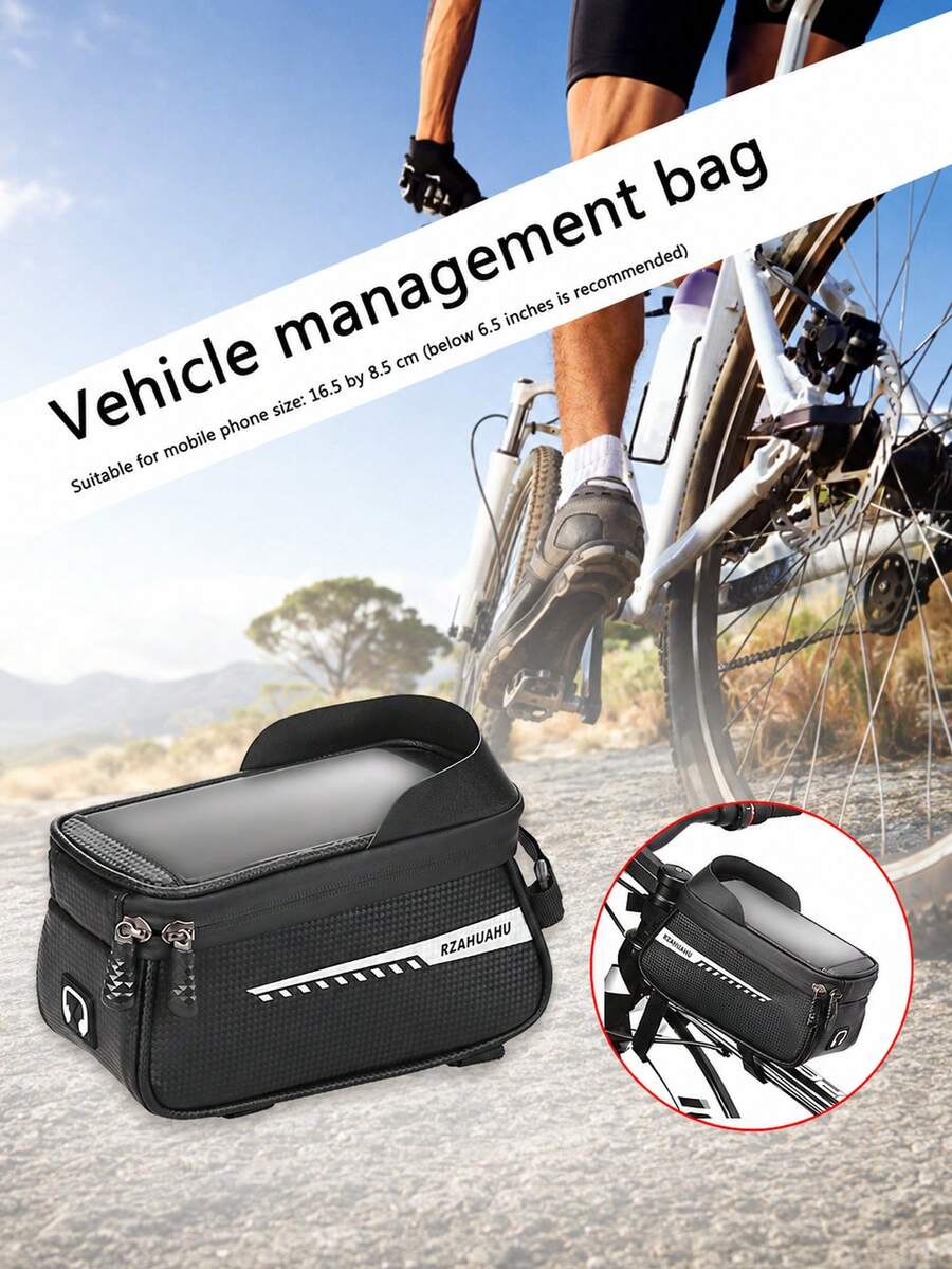 Waterproof Bicycle Front Frame Bag With TPU Touchscreen Sunshade And Rain Cover, Bike Storage Bag And Phone Holder, Suitable For Mountain Bikes (Fits Up To 7-Inch Phones) - Multicolor - View 1