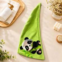 Opjoys Animal Design Casual Polyester Fleece Hair Drying Cap, Quick-Dry Absorbent Home Daily Wear, All Seasons - Panda Green 3 - View 3