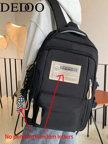 Dedoo Backpack Random Letter Label Print Large Capacity Vintage College Style Student Campus Daily Large Capacity,School Bookbag,College University Campus - Black - View 8