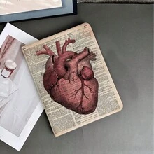 1件復古解剖心臟字典背景平板保護殼，復古醫學心臟藝術印花三折翻蓋式保護套，附筆槽，適用於 iPad、Pad、MatePad、Pad、Honor 平板、Xiaoxin Pad - 彩色 - 查看 4