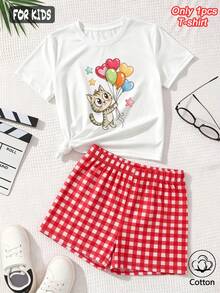 Summer & Autumn Girls' Cotton Short Sleeve T-Shirt, Cute Sweet Girly Preppy Style With Fun Printed Graphics - White - View 5