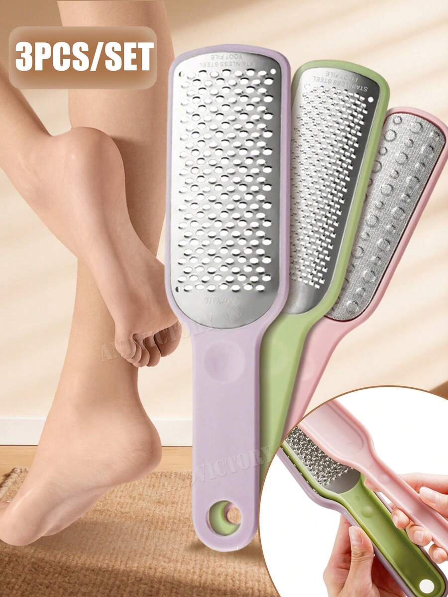 3Pcs/Set Foot File Pedicure Foot Scrubber For Callus Remover Stainless Steel Foot Exfoliator Grater Feet Rasp Scraper Hard Dead Skin Removers - Multicolor - View 1
