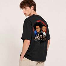 Men's Black/White Cartoon Character Graphic-Shirt, Casual Crew Neck Short Sleeve Tee, Streetwear Top Summer Daily Wear And Gifts - White - View 8