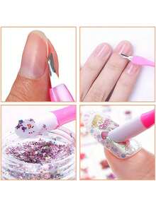 1/3pcs 2-In-1 Double-Head Nail Pusher, Nail Stickers, Nail File, Stainless Steel Nail Clippers, Toe File, Home Manicure Set (Random Color) - Multicolor - View 2