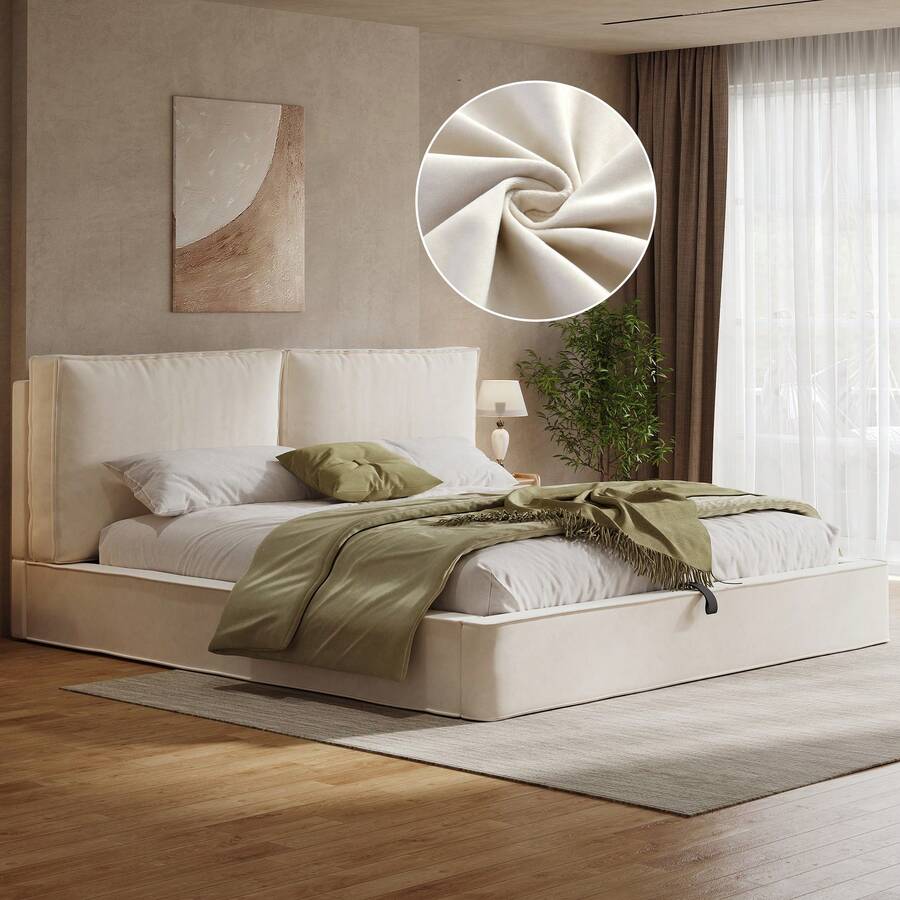Bed Frame Beige 231 X 196 X 105 Cm - 米色 - 查看 1
