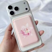 Lily Flower Print Magnetic Phone Card Holder, PU Leather Magnetic Absorption Card Pocket, Slim Back Adhesive Card Wallet For Smart Phone - Multicolor - View 6