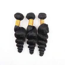 3 Bundles Human Hair Loose Wave Hair Extensions, 100% Unprocessed Virgin Hair, Natural Black, Dyeable, No Shedding - Black - View 24