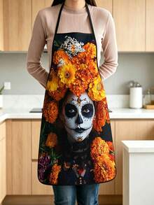 4pcs Day Of The Dead Kitchen Apron, Sugar Skull Woman Floral Marigold Rose Print Adjustable Cooking Apron For Mexican Holiday Halloween Party Decor - Multicolor - View 10