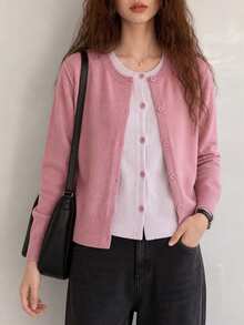 Jaket Sweater Rajut 2 In 1 Minimalis Kasual Musim Gugur/Dingin Wanita, Warna Pink - Berwarna merah muda - View 4