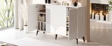 White Sideboard 160cm - Multi-Functional Cabinet With Adjustable Shelves, Metal Legs In Wood For - 白色 - 查看 10
