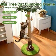 Coconut Palm Tree Cat Scratching Post, Tall Sisal Cat Climbing Frame With Artificial Palm Leaves, Hanging Ball & Plush Mouse Toy, Green Grass Base Cat Scratcher Pole, Indoor Kitten Adult Cat Play Tower, Furniture Protector - Coconut Tree - View 4