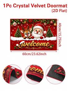 1 pieza Felpudo rojo navideño con Papá Noel, renos, árbol de Navidad y texto de bienvenida, felpudo de entrada de terciopelo cristalino navideño, alfombra de Feliz Navidad, felpudo de bienvenida, alfombra decorativa lavable, Feliz Navidad, decoración navideña, decoración de Navidad, decoración de fiesta de vacaciones, decoración de baby shower, decoración de habitación infantil, decoración del hogar interior y exterior de invierno, decoración de baño, cocina y sala de estar - Navidad Modelo B - Ver 14