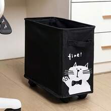 1pc Cartoon Cat Print Fabric Storage Box With Wheels, Foldable Large Capacity Storage Basket With Handle, Desktop Books And Miscellaneous Items Organizer, Suitable For Home, Office, Dorm - Multicolor - View 7