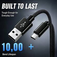 كابل شحن سريع USB Type-C، كابل شحن وبيانات USB-A إلى USB-C (مضفر من النايلون 33 قدم/6.6 قدم/10 قدم)، متوافق مع Galaxy S25/24/S23/S22/S21، الهواتف، متوافق مع iPhone 16/16 ProMax/15 Plus/15 Pro/15 Max، متوافق مع Redmi والهواتف وهواتف Android الأخرى كابل شحن - الأسود - مشاهدة 5