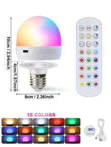 1pc Remote Control RGB LED Bulb, Rechargeable Detachable Magnetic E27 Screw-In Light, Dimmable 15 Colors Timing Ambient Lamp For Closet, Bedroom, Festival Decor - 1 - View 5