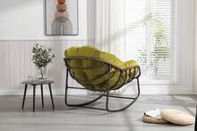 Outdoor Rattan Rocking Chair,Padded Cushion Rocker Recliner Chair Outdoor For Front Porch, Living Room, Patio, Garden, Olive Green - A - 查看 5