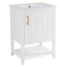 Badmöbel Einzelwaschtisch,Waschtischunterschrank 60 Cm Mit Keramikwaschbecken,Mit Ablage,Weiß - White - View 5