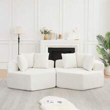 Un sillón individual hexagonal de estilo moderno, caracterizado por opciones de combinación versátiles y un diseño; este sofá de chenilla para - Beige + Chenilla + Espuma + Muelles + Moderno + 2 plazas - Ver 4