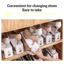 1/3pcs Double-Layer Adjustable Creative Shoe Rack, Shoe Slot Storage Rack, Suitable For Entryway, Hallway, Living Room, Dorm, Bedroom Closet, Bathroom, Home, Double-Layer Shoe Storage Rack. Shoe Rack, Shoe Storage, Storage, Back To School - Multicolor - View 8