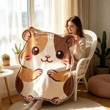 1pc Cute Cartoon Hamster Pattern Flannel Shaped Blanket, Soft Warm Comfortable, Suitable For Indoor And Outdoor Use, All Season, Comfortable Sofa Blanket Brings Ultimate Comfort, Best Gift For Elders And Parents. - Multicolor - View 2