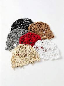 1pc Women's Solid Color Pearl Tassel Knitted Hat, Elegant Versatile Sequin Knitted Hat Suitable For Daily Outdoor Wear - Multicolor - View 8
