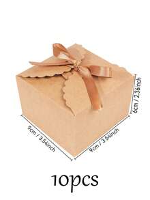 10/20/30pcs Wavy Edge Kraft Paper Gift Boxes With Ribbon Bow, Square Dessert Packaging Boxes, Multi-Purpose Gift Containers, Suitable For Wedding Favors, Holiday Parties, Handmade Gift Wrapping - Kraft Paper Gift Box - View 11