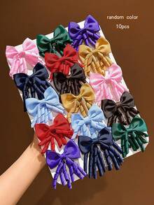 10pcs Random Color Bow Hair Clips Sweet Style Hair Accessories Suitable For Daily Wear - Multicolor - View 2