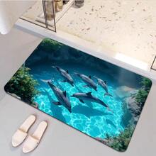 1件裝 3D 水下海豚風景矽藻泥吸水快乾浴室地墊,海洋風印花半圓太陽圖案門墊,趣味可機洗地毯,室內外通用,節日禮物家居裝飾地毯 - 多色 - 查看 5
