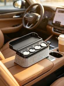 Rhinestone Car Coin Holder, Suitable For Most Cars And Trucks, Car Accessories Storage Box, Euro Coin Storage Box, Compact Car Coin Holder/Applicable, Convenient Mini Storage Box, Creative Storage, Easy To Put In And Take Out, Mini Car Coin Storage Box/Center Console Storage Box And Remote Control Storage Box/Suitable For Most Cars And Trucks/Space-Saving Multi-Functional Storage Box/Essential Accessory For Commuting And Road Trips, Teacher's Day Gift, Back To School, Halloween, Christmas Gift - Multicolor - View 5