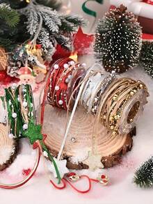 5-Yard (2-Meter) Christmas Ribbons Featuring Designs Such As Beads, Stars, And Christmas Trees; These Versatile Ribbons Are Suitable For Wrapping Bouquets, Crafting Sparkling Stars, Party Decorations, Gift Wrapping, And Adorning Christmas Trees. - View 2