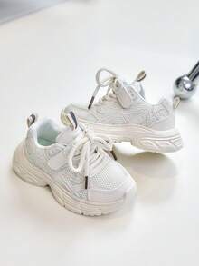 Kids' Mesh Chunky Sneakers, Breathable Hook & Loop Athletic Sneakers For Boys And Girls - White - View 3