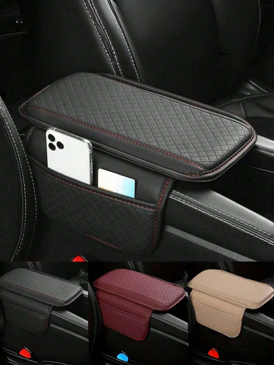 通用 PU 皮革汽車扶手箱墊，附口袋，肘部支撐扶手儲物盒，防刮保護墊